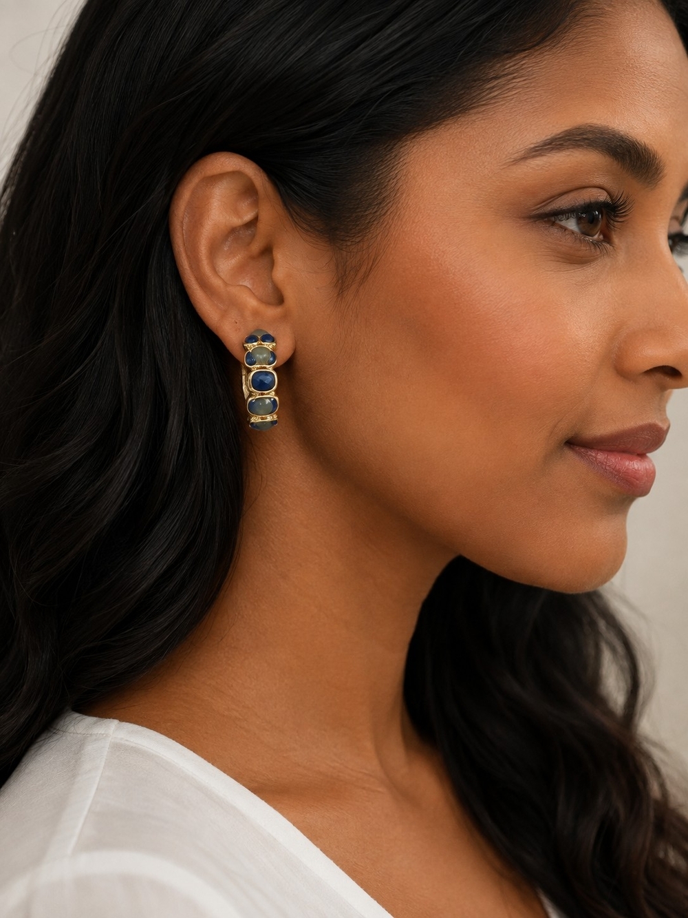 Banana Republic Gold Hoop Earrings with Blue Stones
